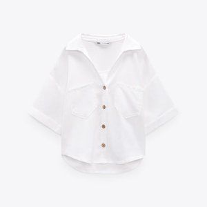 NWT Zara Linen Blend Crop Shirt